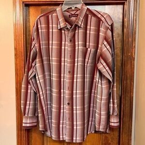 Tommy Bahama LS Plaid‎ Shirt Sz XL 100% Silk Brown Red EUC